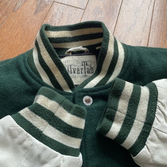 Levis Silver Tab Green and White Leather Varsity Bomber - Picture 5 of 13